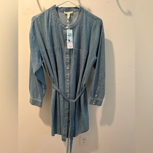 Eileen Fisher Organic Cotton Denim Shirt Dress Blue Chambray Button Up PM NWT